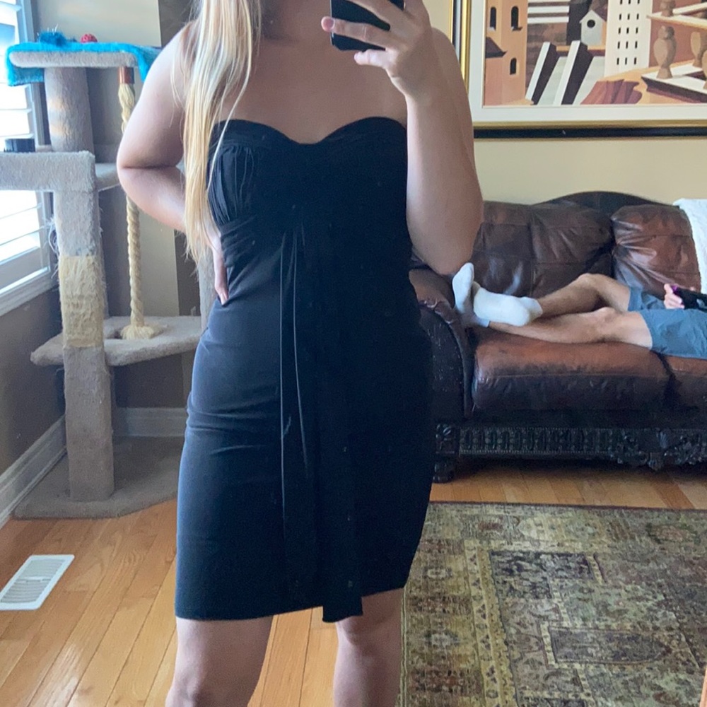 Black strapless midi dress